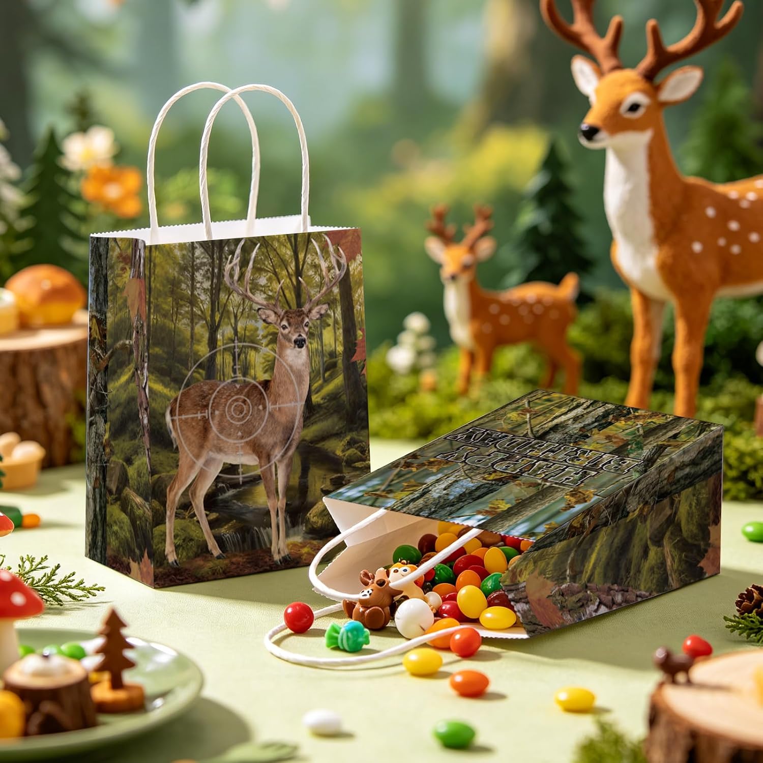16Pcs Deer Hunting Birthday Party Favor Bags Camo Forest Goodie Bags - Grencian