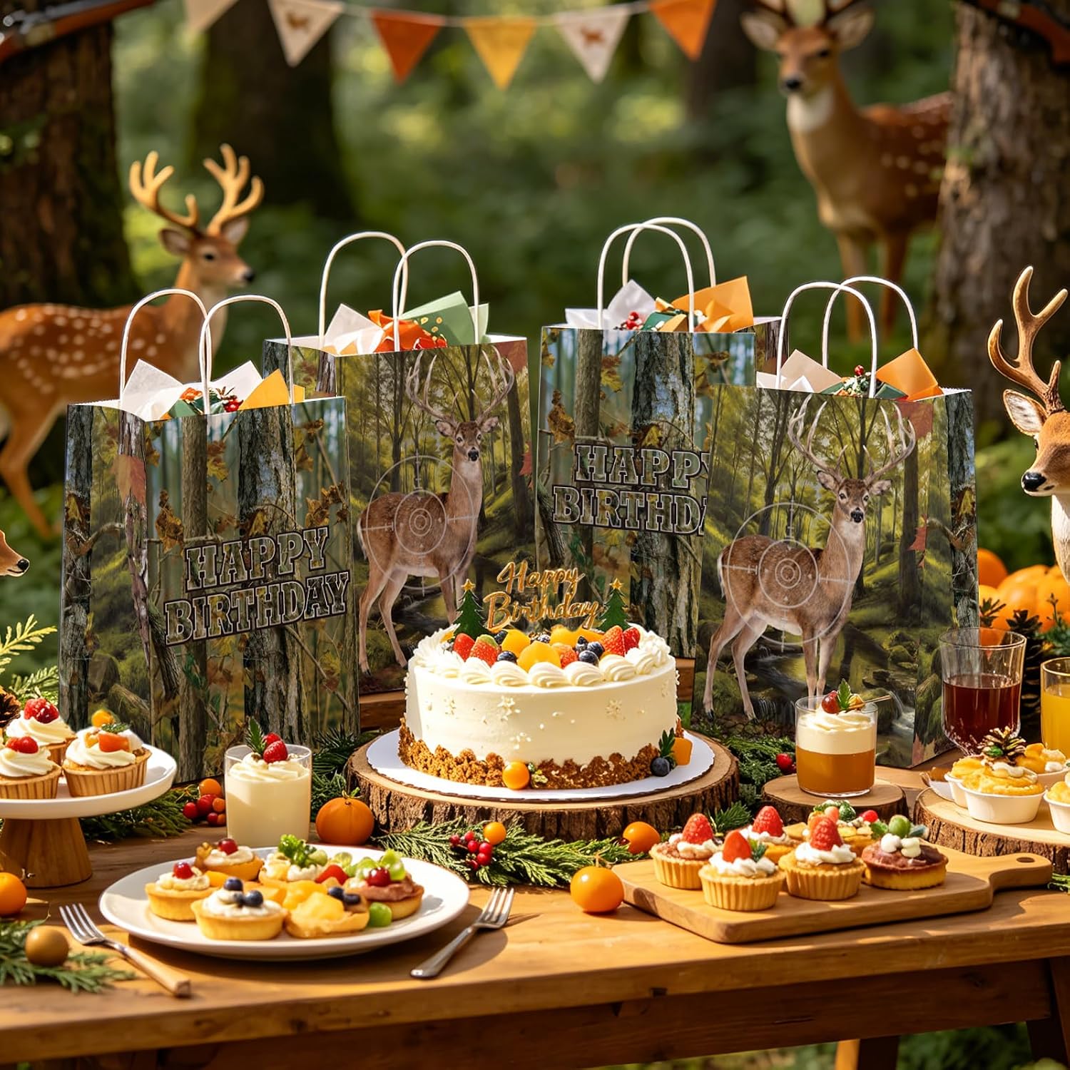 16Pcs Deer Hunting Birthday Party Favor Bags Camo Forest Goodie Bags - Grencian