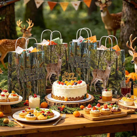 16Pcs Deer Hunting Birthday Party Favor Bags Camo Forest Goodie Bags - Grencian