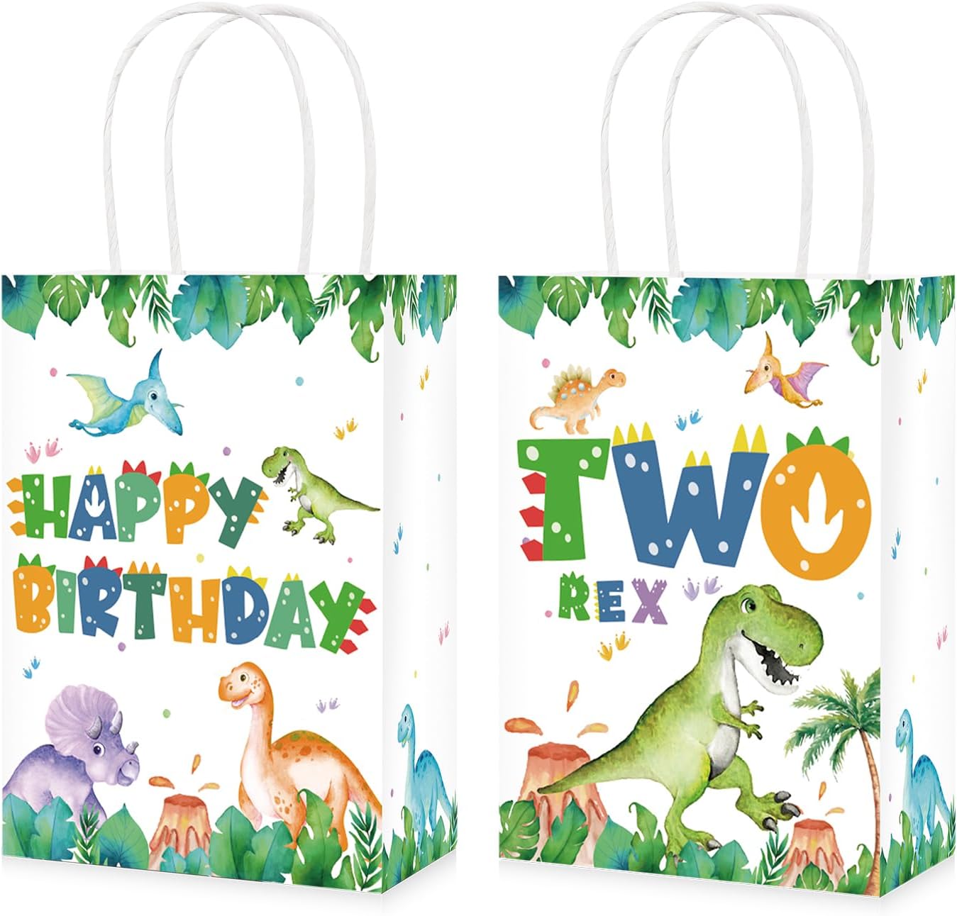 16Pcs Dinosaur 2nd Birthday Party Favor Bags Two Rex Bags Goodie Bags - Grencian