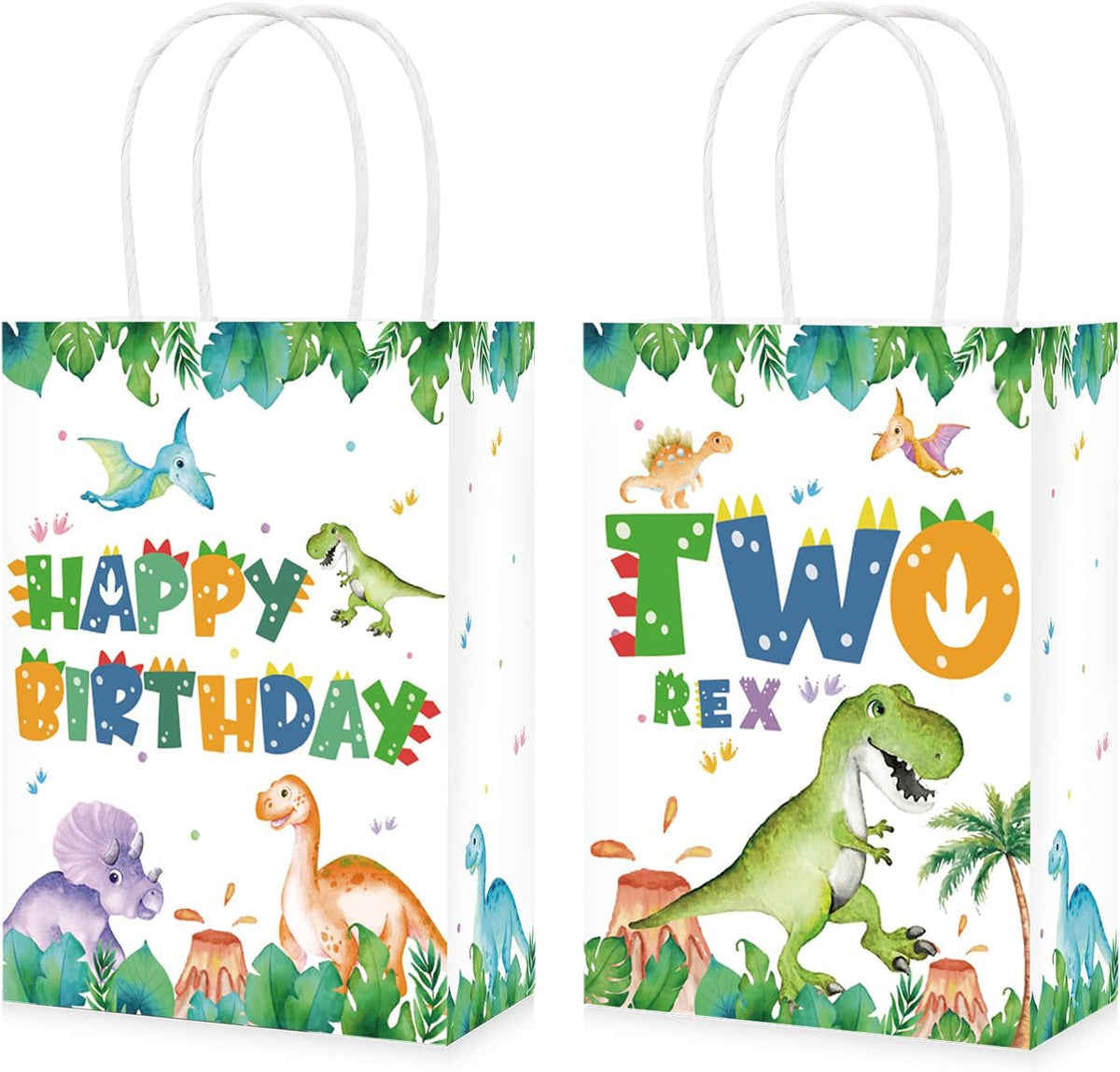 16Pcs Dinosaur 2nd Birthday Party Favor Bags Two Rex Bags Goodie Bags - Grencian