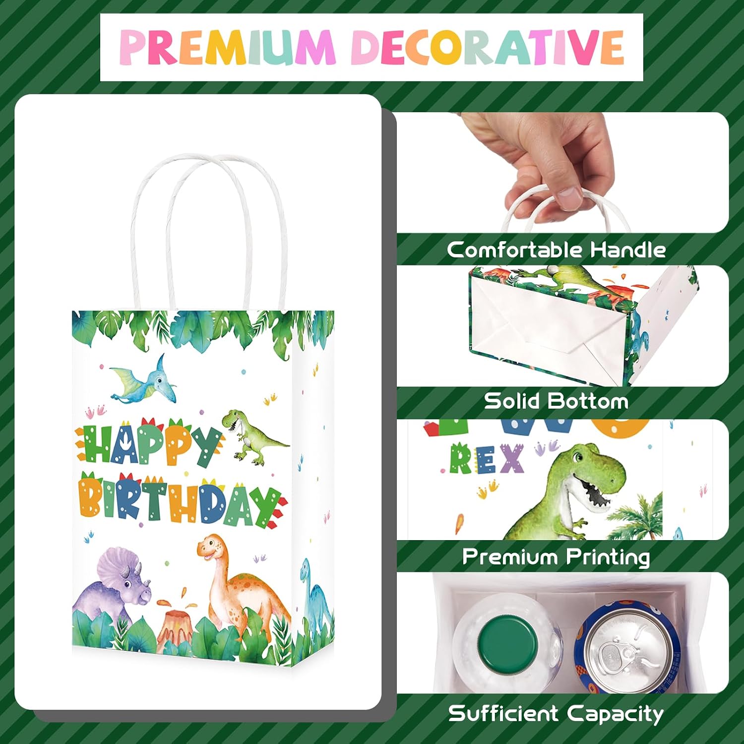 16Pcs Dinosaur 2nd Birthday Party Favor Bags Two Rex Bags Goodie Bags - Grencian