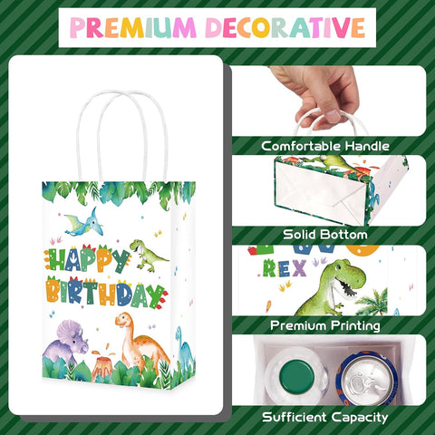 16Pcs Dinosaur 2nd Birthday Party Favor Bags Two Rex Bags Goodie Bags - Grencian