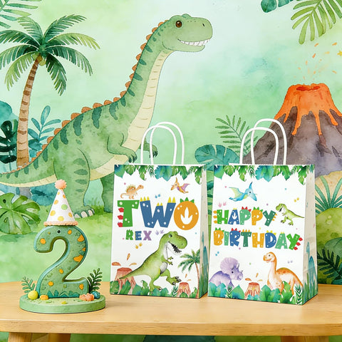 16Pcs Dinosaur 2nd Birthday Party Favor Bags Two Rex Bags Goodie Bags - Grencian