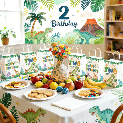 16Pcs Dinosaur 2nd Birthday Party Favor Bags Two Rex Bags Goodie Bags - Grencian