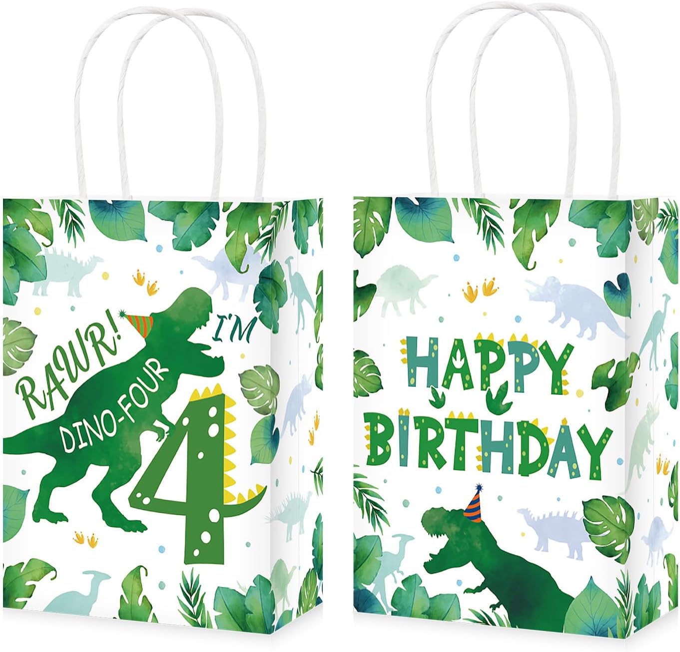 16Pcs Dinosaur 4th Birthday Party Favor Bags Roar Im Four Goodie Bags - Grencian