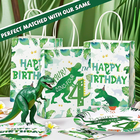 16Pcs Dinosaur 4th Birthday Party Favor Bags Roar Im Four Goodie Bags - Grencian