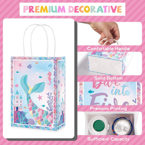 16Pcs Dive Into Five Party Favor Bags Five Mermaid Birthday Goodie Bags - Grencian