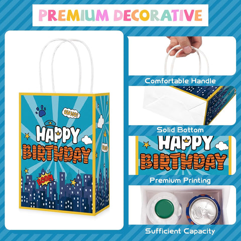 16Pcs Dog Hero Birthday Party Favor Bags Cartoon Puppy Paw Print Goodie Bags - Grencian