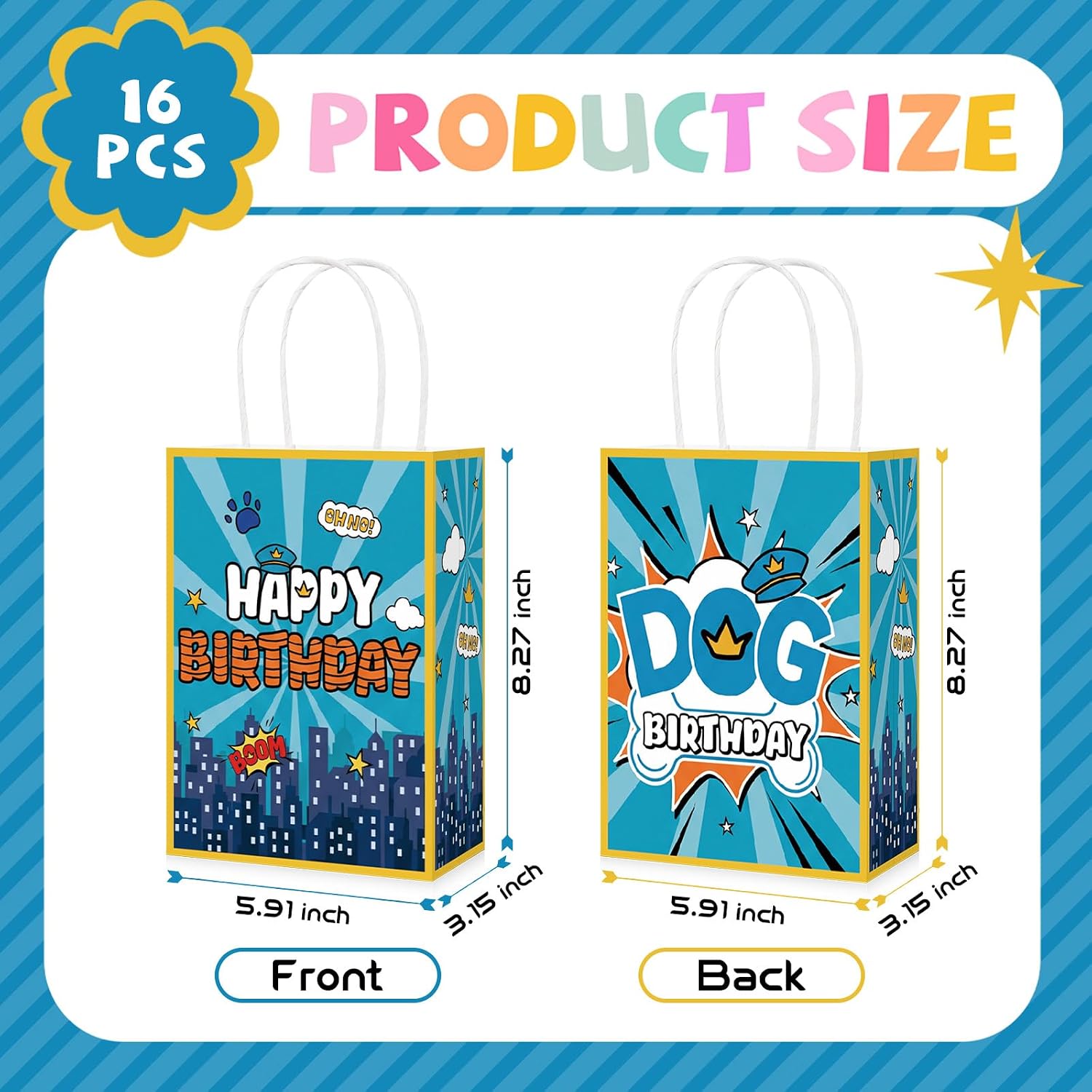16Pcs Dog Hero Birthday Party Favor Bags Cartoon Puppy Paw Print Goodie Bags - Grencian