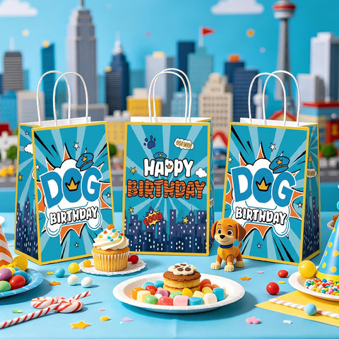 16Pcs Dog Hero Birthday Party Favor Bags Cartoon Puppy Paw Print Goodie Bags - Grencian