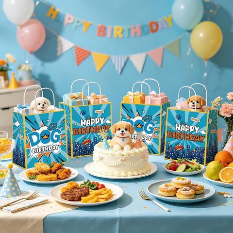 16Pcs Dog Hero Birthday Party Favor Bags Cartoon Puppy Paw Print Goodie Bags - Grencian