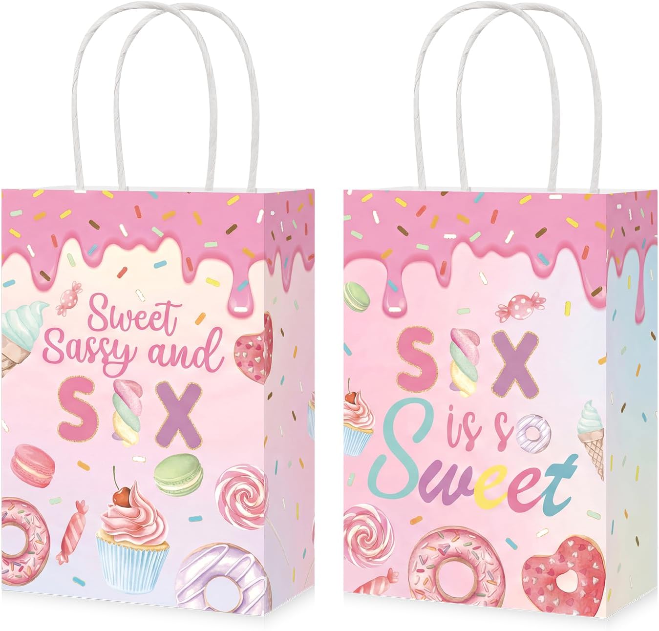 16Pcs Donut 6th Birthday Party Favor Bags Six is so Sweet Goodie Bags - Grencian