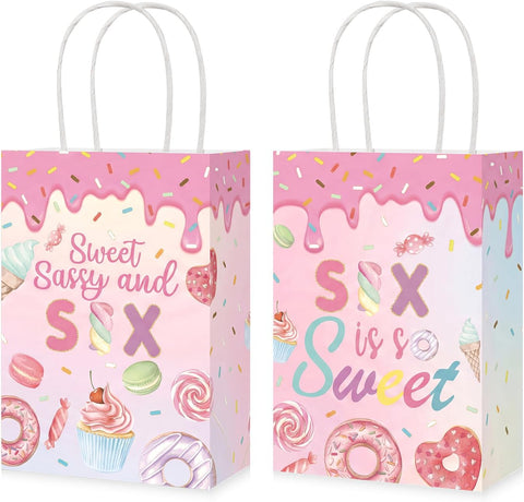 16Pcs Donut 6th Birthday Party Favor Bags Six is so Sweet Goodie Bags - Grencian