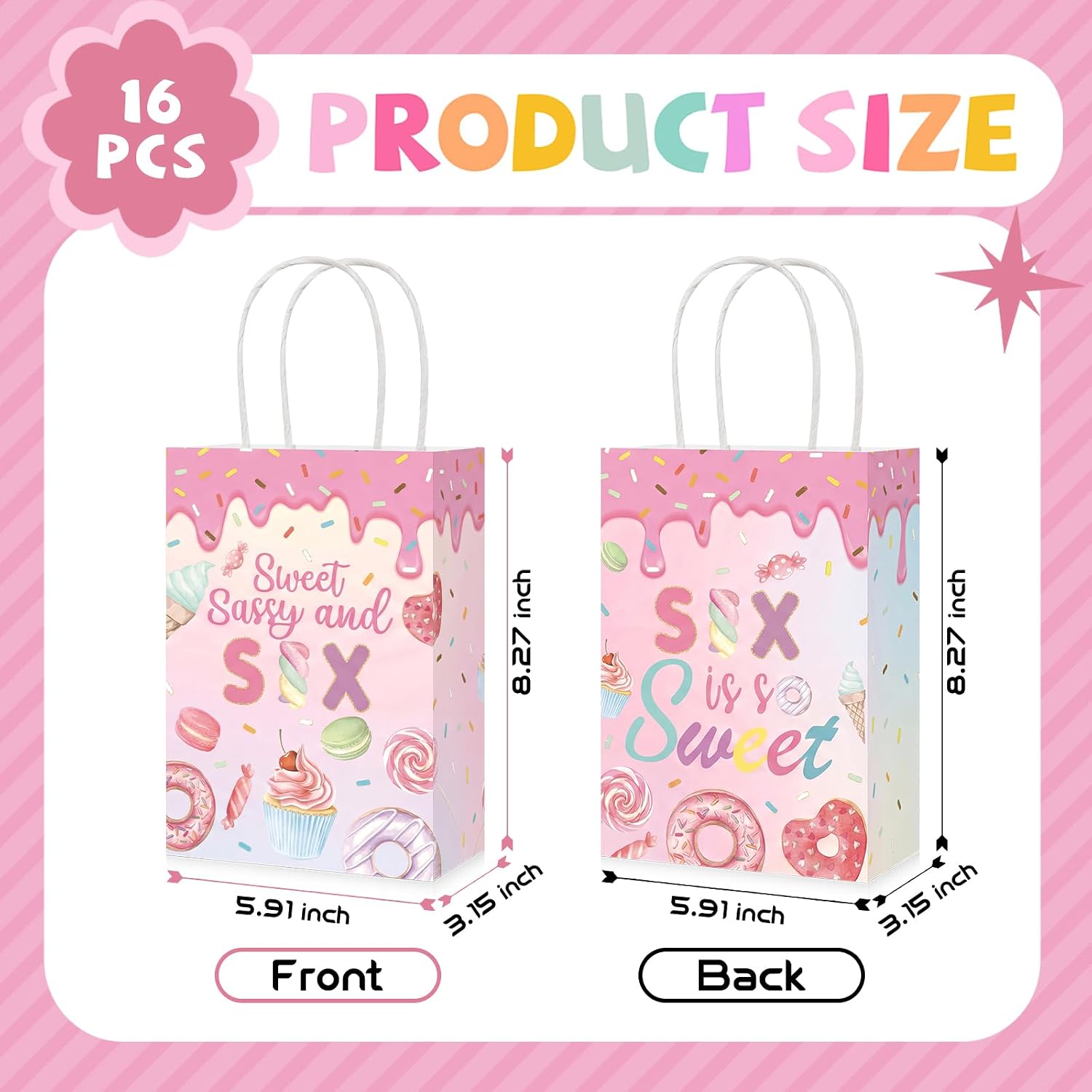 16Pcs Donut 6th Birthday Party Favor Bags Six is so Sweet Goodie Bags - Grencian