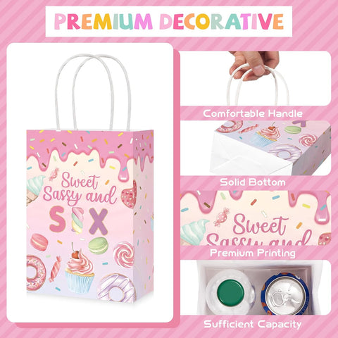 16Pcs Donut 6th Birthday Party Favor Bags Six is so Sweet Goodie Bags - Grencian