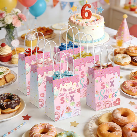 16Pcs Donut 6th Birthday Party Favor Bags Six is so Sweet Goodie Bags - Grencian