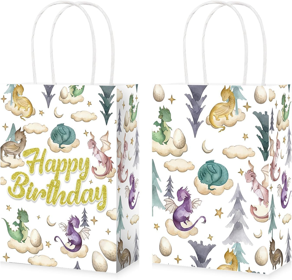 16Pcs Dragon Birthday Party Favor Bags Watercolor Dragon Goodie Bags - Grencian