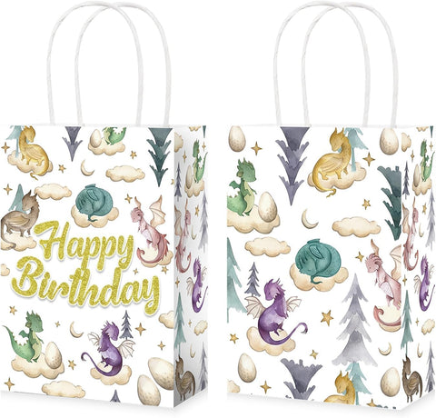 16Pcs Dragon Birthday Party Favor Bags Watercolor Dragon Goodie Bags - Grencian
