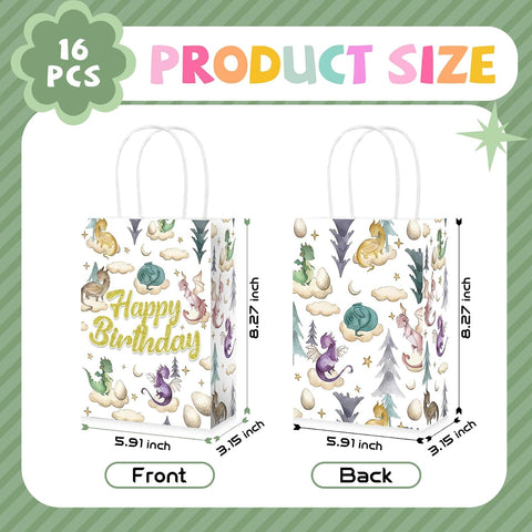 16Pcs Dragon Birthday Party Favor Bags Watercolor Dragon Goodie Bags - Grencian
