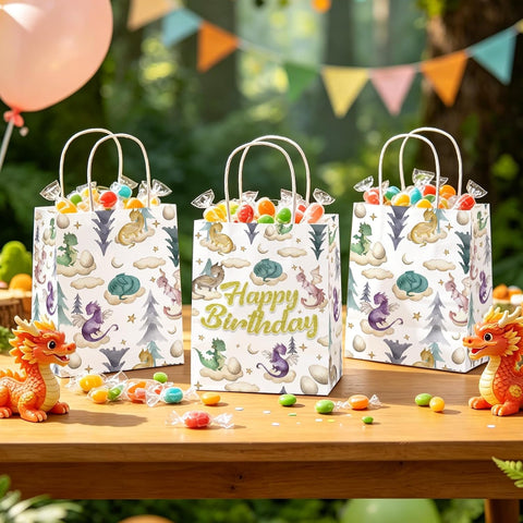 16Pcs Dragon Birthday Party Favor Bags Watercolor Dragon Goodie Bags - Grencian