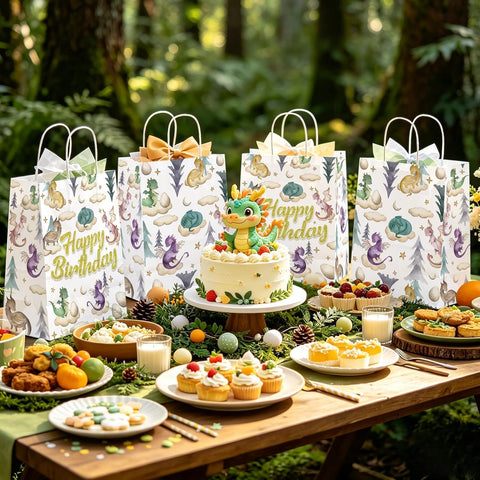 16Pcs Dragon Birthday Party Favor Bags Watercolor Dragon Goodie Bags - Grencian