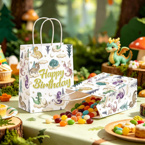 16Pcs Dragon Birthday Party Favor Bags Watercolor Dragon Goodie Bags - Grencian
