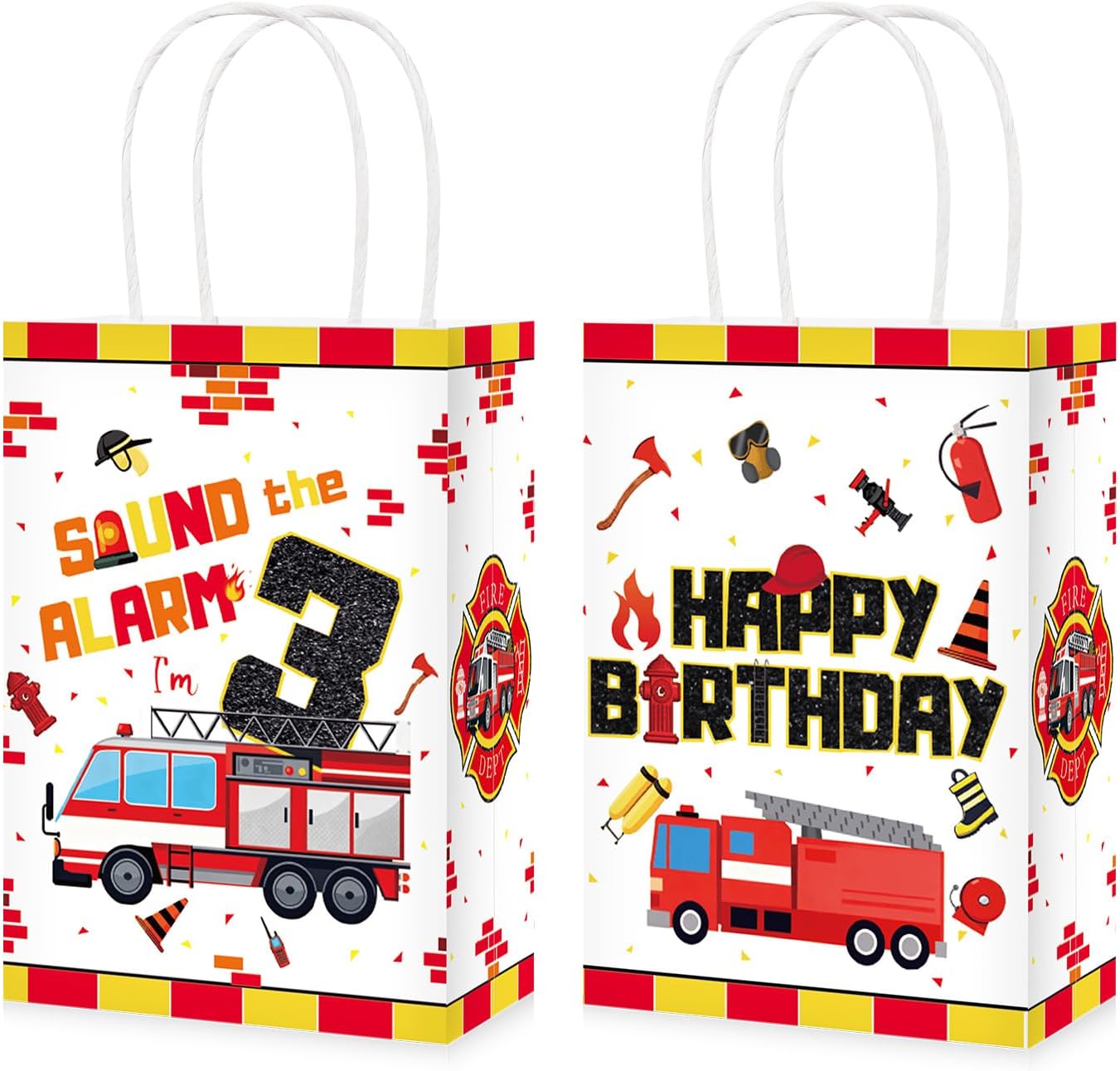 16Pcs Fire Truck 3rd Birthday Party Favors Bags Sound the Alarm Goodie Bags - Grencian