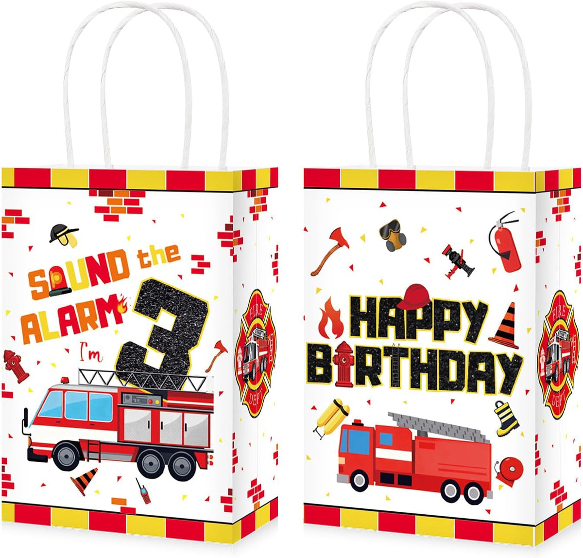 16Pcs Fire Truck 3rd Birthday Party Favors Bags Sound the Alarm Goodie Bags - Grencian