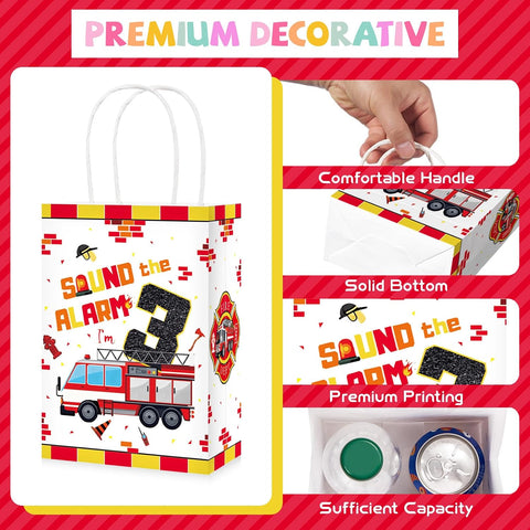 16Pcs Fire Truck 3rd Birthday Party Favors Bags Sound the Alarm Goodie Bags - Grencian