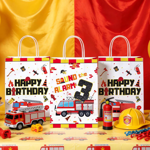 16Pcs Fire Truck 3rd Birthday Party Favors Bags Sound the Alarm Goodie Bags - Grencian