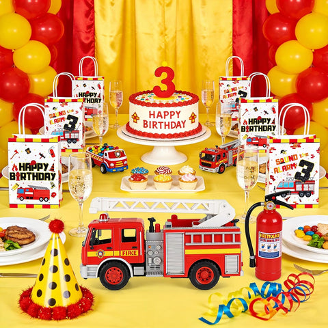 16Pcs Fire Truck 3rd Birthday Party Favors Bags Sound the Alarm Goodie Bags - Grencian
