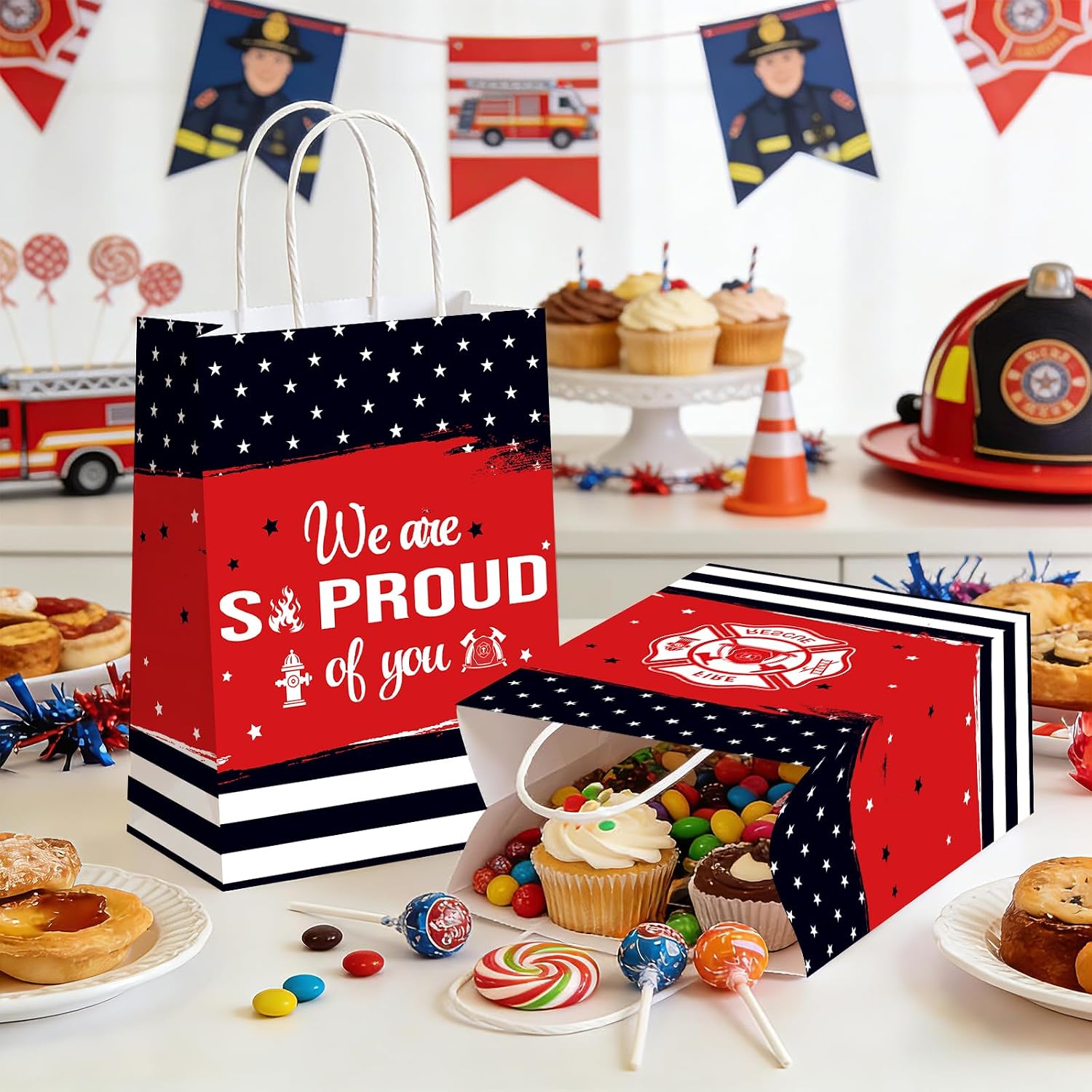 16Pcs Firefighter Party Favor Bags We Are So Proud of You Goodie Bags - Grencian