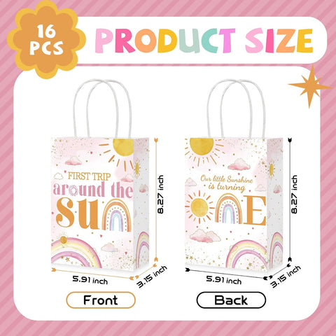 16Pcs First Trip Around The Sun Party Favor Bags Boho Sun Goodie Bags - Grencian