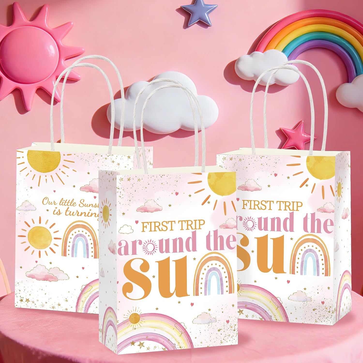 16Pcs First Trip Around The Sun Party Favor Bags Boho Sun Goodie Bags - Grencian
