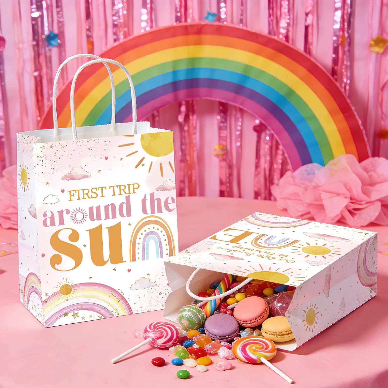 16Pcs First Trip Around The Sun Party Favor Bags Boho Sun Goodie Bags - Grencian