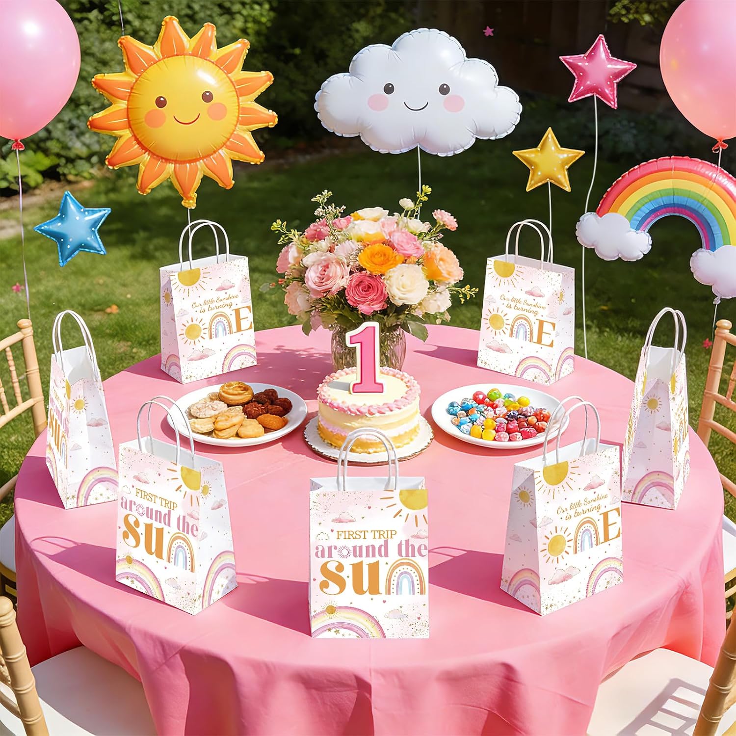 16Pcs First Trip Around The Sun Party Favor Bags Boho Sun Goodie Bags - Grencian