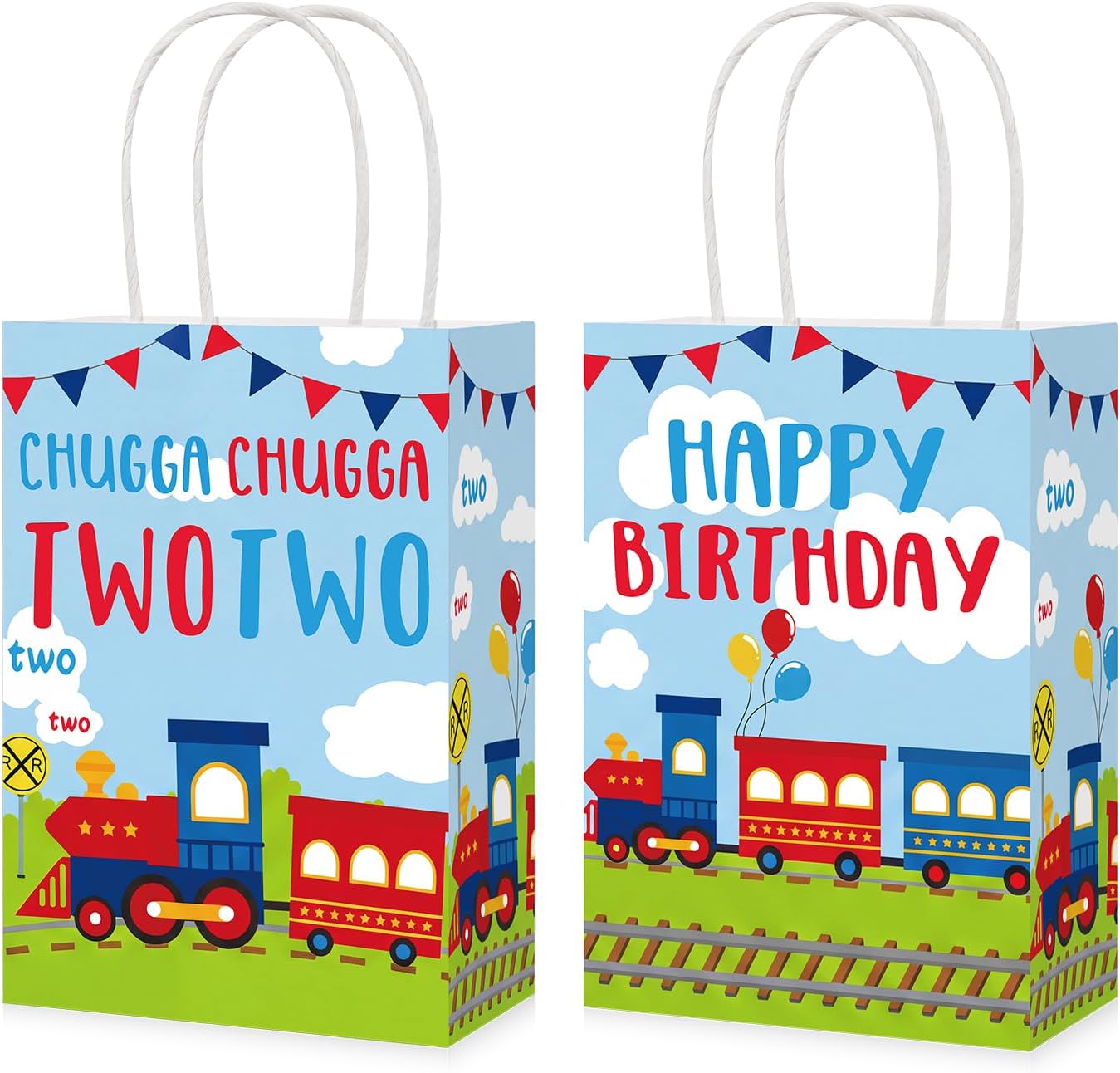 16Pcs Train 2nd Birthday Party Favor Bags Chugga Chugga Two Two Goodie Bags - Grencian
