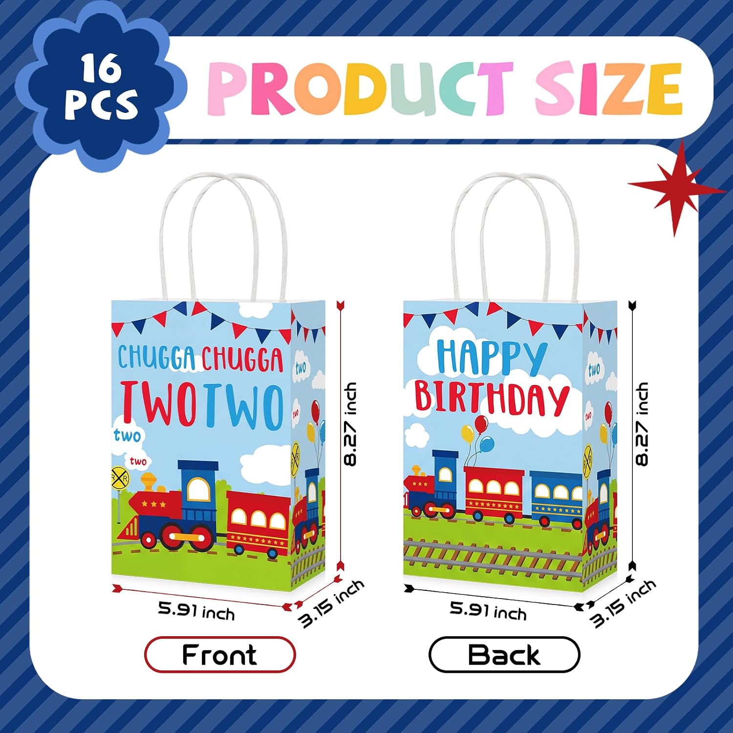 16Pcs Train 2nd Birthday Party Favor Bags Chugga Chugga Two Two Goodie Bags - Grencian