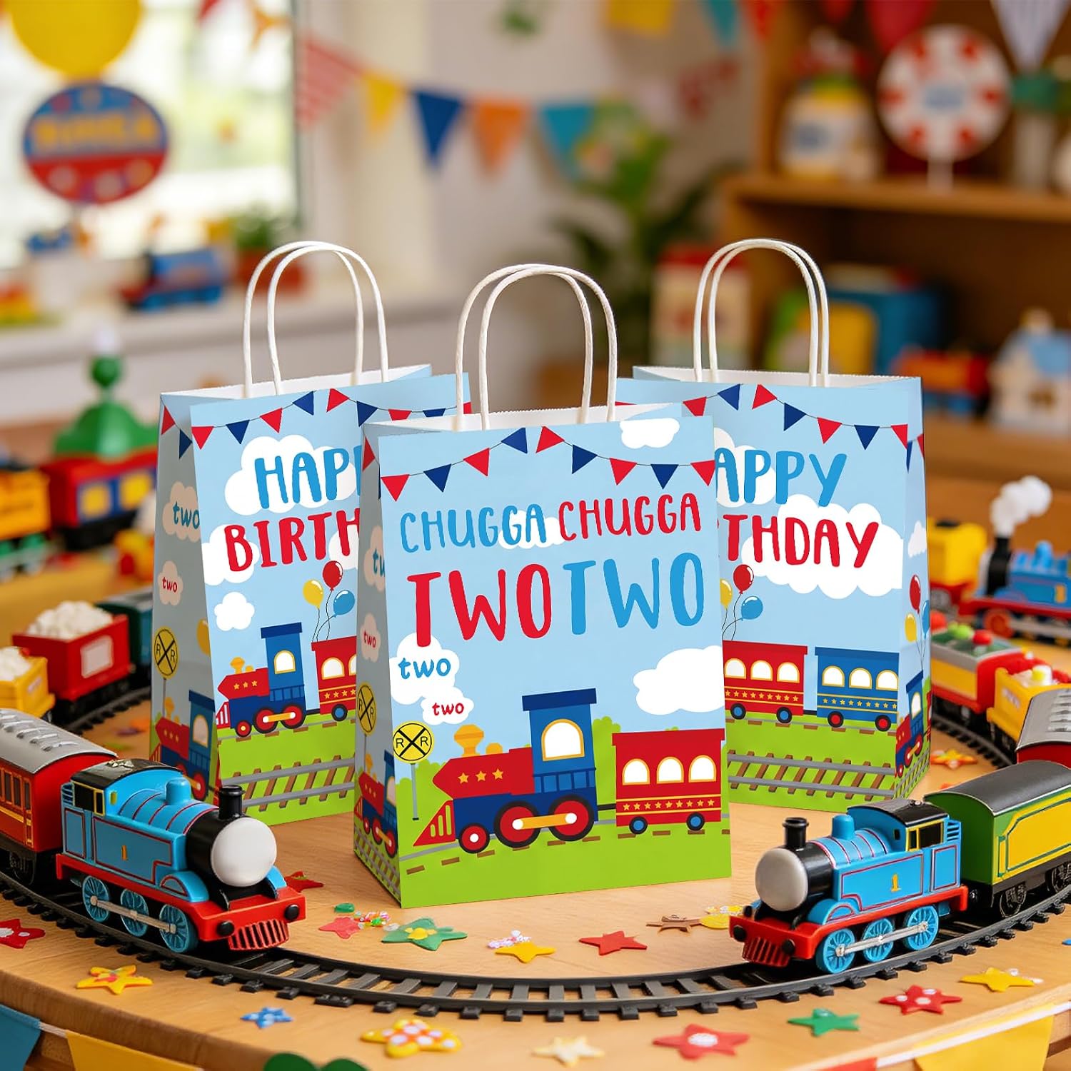 16Pcs Train 2nd Birthday Party Favor Bags Chugga Chugga Two Two Goodie Bags - Grencian