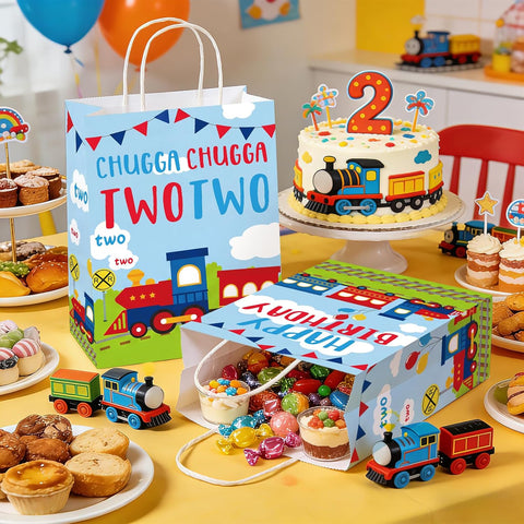 16Pcs Train 2nd Birthday Party Favor Bags Chugga Chugga Two Two Goodie Bags - Grencian