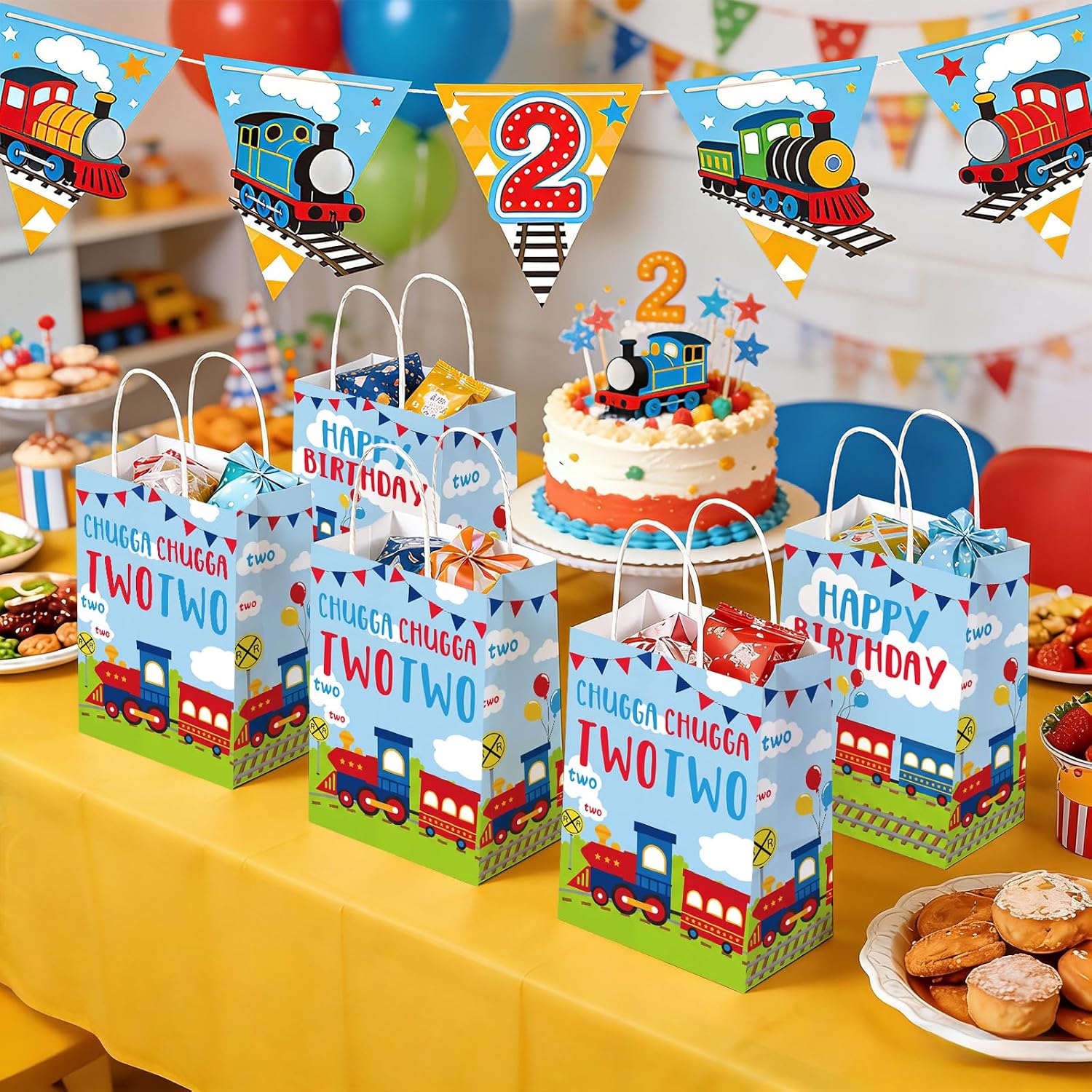 16Pcs Train 2nd Birthday Party Favor Bags Chugga Chugga Two Two Goodie Bags - Grencian