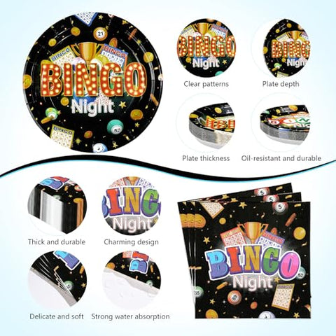 170 Pcs Bingo Plates Napkins Cups Forks Tablecloth - Grencian