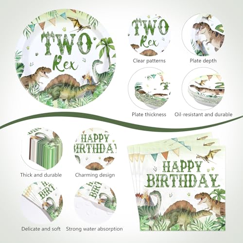 170 Pcs Dinosaur 2nd Birthday Plates Napkins Cups Forks Tablecloth - Grencian