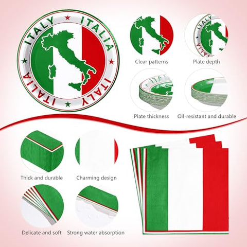 170 Pcs Italian Flag Plates Napkins Cups Forks Tablecloth - Grencian