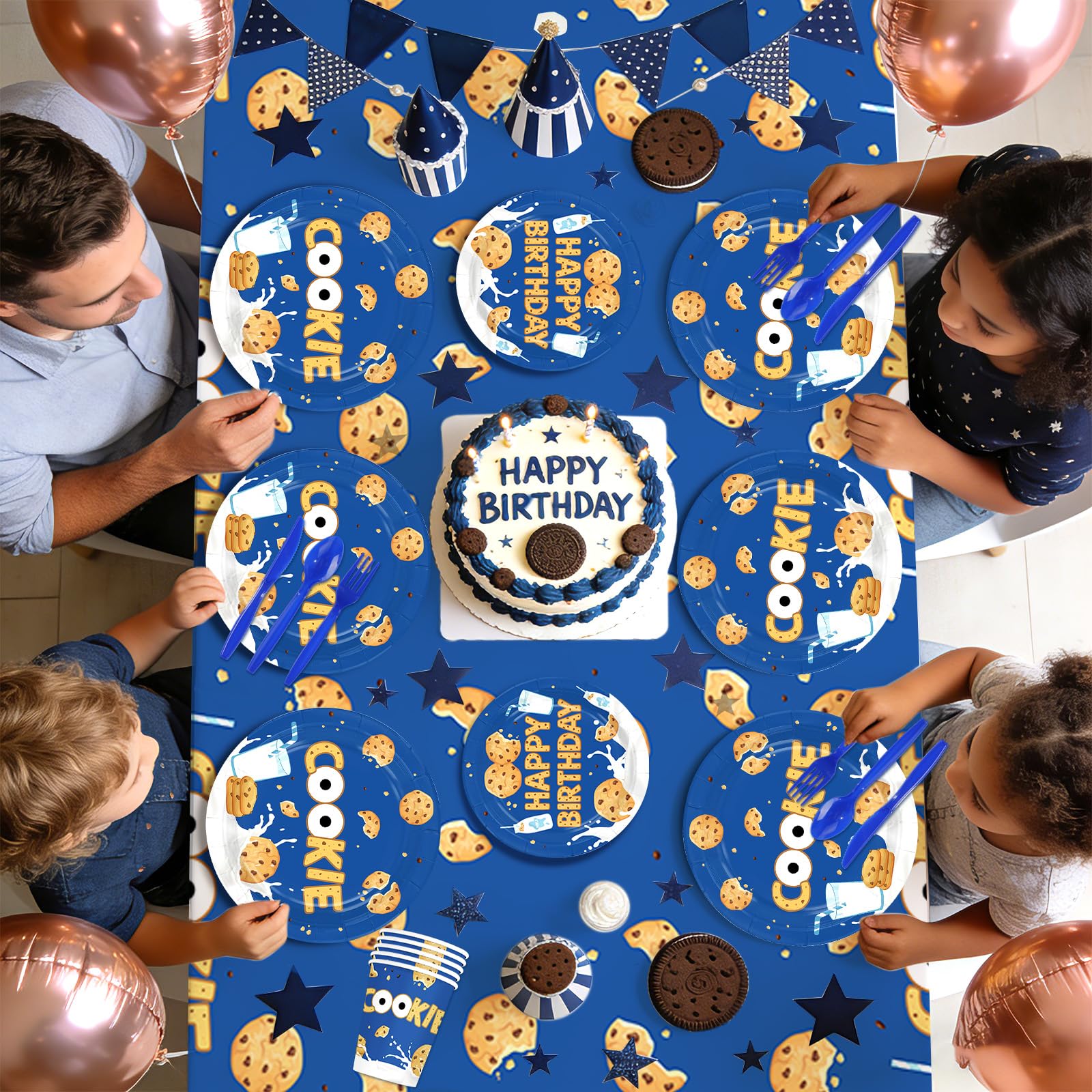 170 Pcs Milk and Cookies Birthday Plates Napkins Cups Forks Tablecloth - Grencian