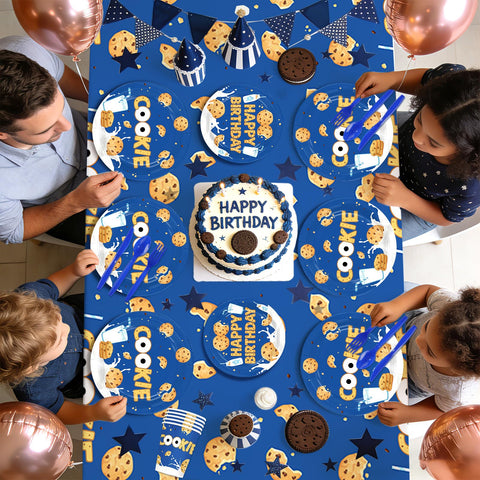 170 Pcs Milk and Cookies Birthday Plates Napkins Cups Forks Tablecloth - Grencian