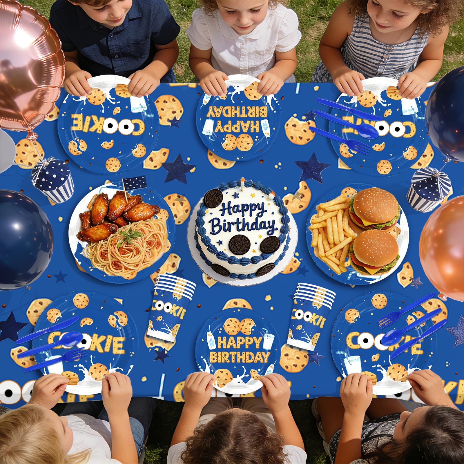 170 Pcs Milk and Cookies Birthday Plates Napkins Cups Forks Tablecloth - Grencian