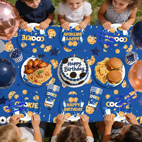 170 Pcs Milk and Cookies Birthday Plates Napkins Cups Forks Tablecloth - Grencian
