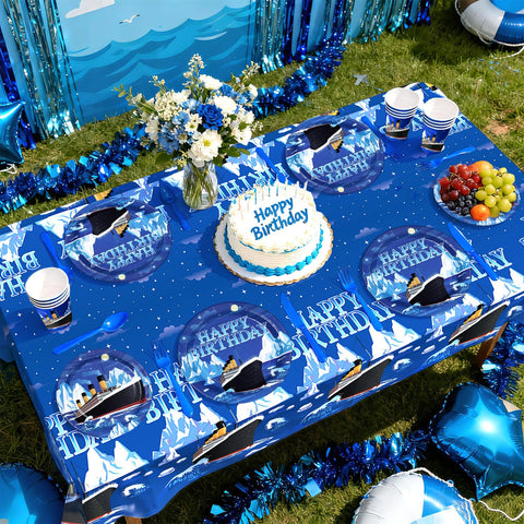 170 Pcs Nautical Birthday Plates Napkins Cups Forks Tablecloth - Grencian